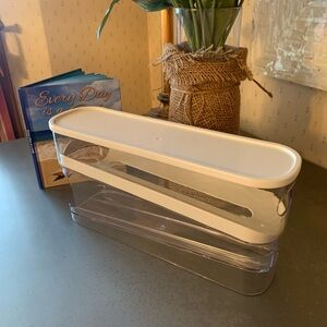 Clear plastic EGG storage bin or holder, compact, 11.5 long and 3.25 wide.